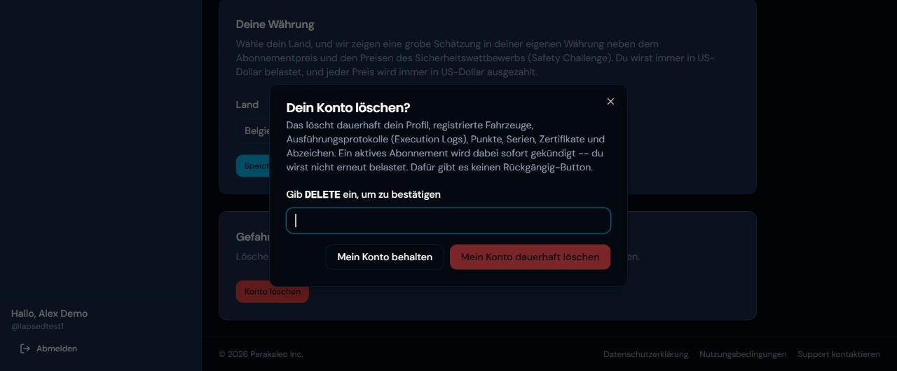 Die Bestätigung „Konto löschen“ im Portal, die Sie bittet, DELETE einzugeben, bevor etwas entfernt wird.