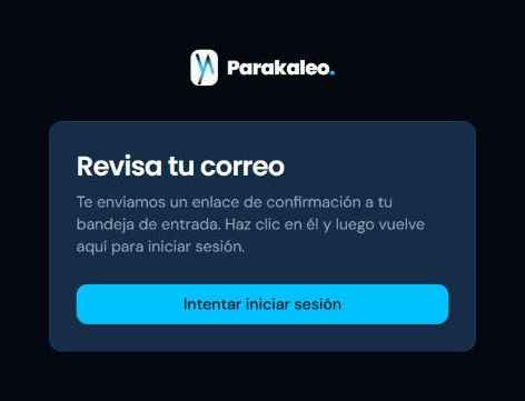 La página «Revisa tu correo», que te avisa de que un enlace de confirmación va de camino a tu bandeja de entrada.