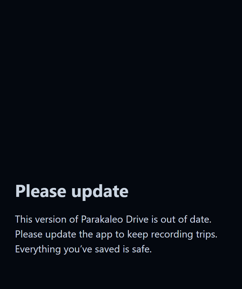 App screen asking you to update the app.