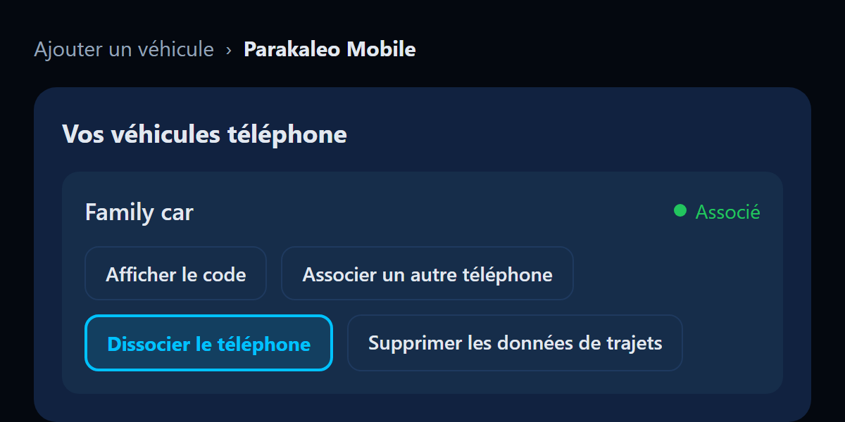 Illustration du portail : Vos véhicules téléphone, avec le bouton Dissocier le téléphone mis en évidence.